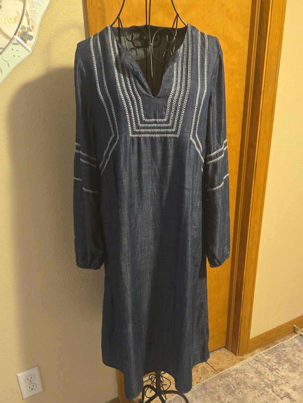J.Jill Pure Jill Indigo Embroiderd Long Sleeve Tunic Dress XS